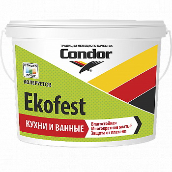 Краска в/д Condor Ekofest стойкая к мытью противогрибковая 2,5л/3,75кг. РБ