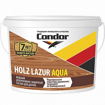 Лак защитно-декоративный Condor Holz Lazur Aqua 2,5кг. Белый