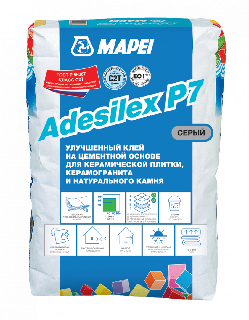 Клей для плитки и камня Mapei ADESILEX P7 GREY Серый, 25кг. РФ