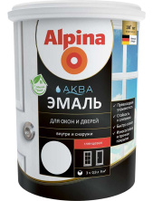 Эмаль акриловая водно-дисперсионная Alpina Аква эмаль для окон и дверей глянцевая 2,5 л/3,05