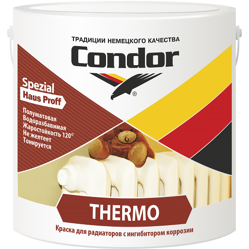 Краска в/д Condor Thermo для радиаторов акриловая 0.9л/1,1кг. РБ