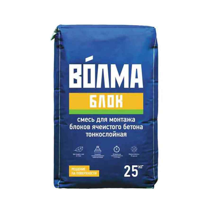 Смесь монтажная ВОЛМА-Блок сухая цементная 25 кг, РФ