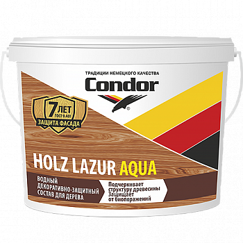 Лак защитно-декоративный Condor Holz Lazur Aqua 0,9кг. Натуральный