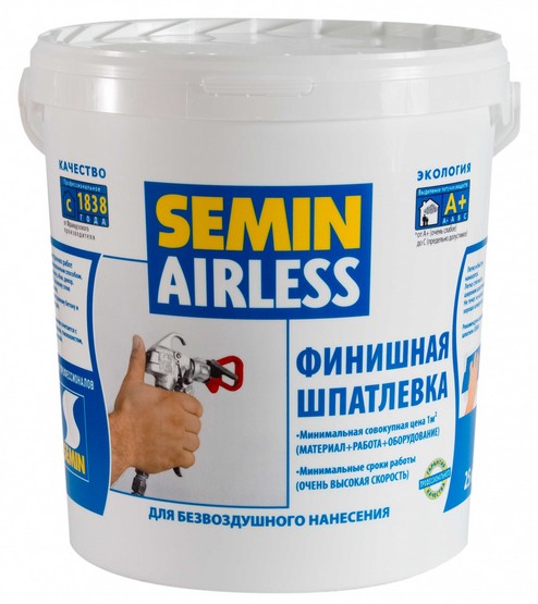 Шпатлевка Semin AIRLESS CLASSIC (белая крышка) финишная для безвоздушного нанесения, 25кг. РФ