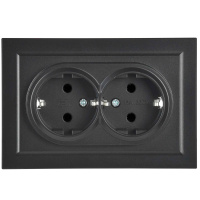 Розетка 2-местная с заземлением IEK BRITE 16А в сборе РС12-3-БрЧ черный (BR-R21-16-K02-F), Китай