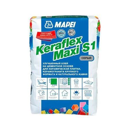 Клей для плитки и камня Mapei KERAFLEX MAXY S1 GREY Серый эластичный, 25кг. РФ