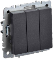 Выключатель 3-клавишный IEK BRITE 10А ВС10-3-0-БрЧ черный (BR-V30-0-10-K02), Китай