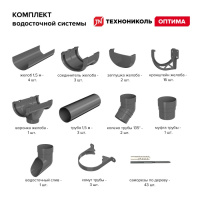 Комплект водосточной системы ТехноНиколь Оптима для ската 6м (труба 1.5м), серый