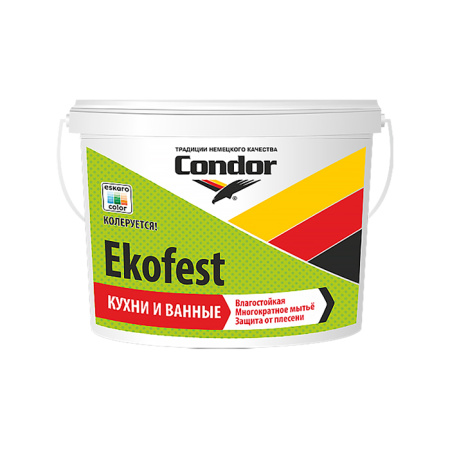 Краска Condor Ekofest-TR в/д под колеровку стойкая к мытью противогрибковая 4,5л/6,0кг. РБ
