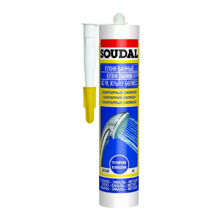 Герметик силиконовый санитарный Soudal "Кухни Ванные" Белый 280мл. Бельгия