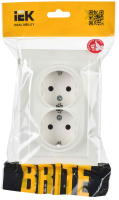 Розетка 2-местная с заземлением IEK BRITE 16А в сборе РС12-3-БрБ белый (BR-R21-16-K01-F), Китай