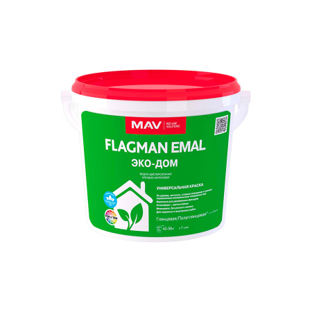 Краска MAV FLAGMAN EMAl Эко-дом  в/д. Белая. Полуглянцевая 5л/5,6кг. РБ