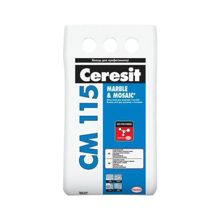 Клей для плитки Ceresit CM 115 Белый для мрамора и мозайки, 5кг. РБ