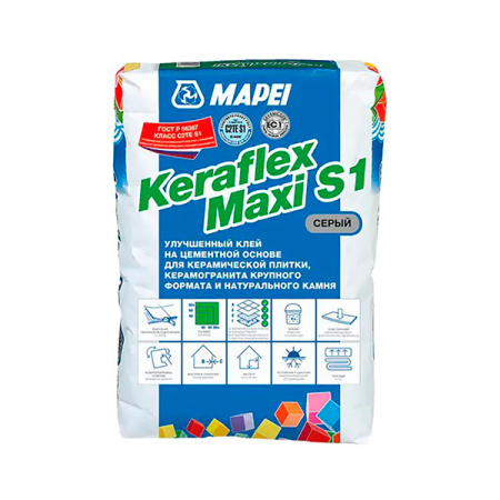 Клей для плитки и камня Mapei KERAFLEX MAXY S1 GREY Серый эластичный, 25кг. РФ
