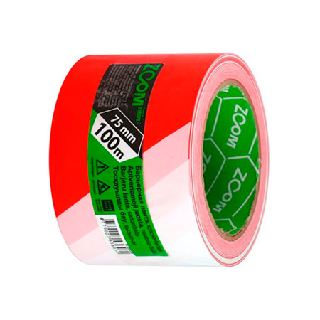 Лента оградительная ZOOM 75мм x 100м красно-белая. Польша (02-5-5-002)