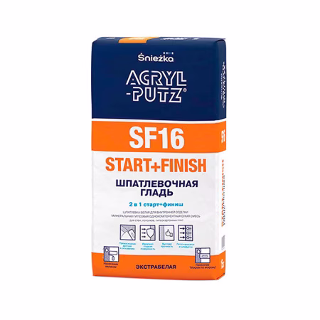 Шпатлевка Sniezka АКРИЛ-ПУТЦ SF16 гипсовая старт/финиш. Белая, 15кг. РБ