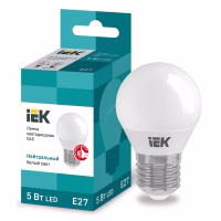 Лампа светодиодная "Шар G45" 5Вт 400lm 4000K E27 IEK, Китай