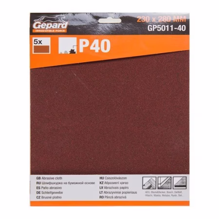 Шлифлист 230х280 Р180 бумажная основа 1уп=5шт. GEPARD Китай [GP5011-180]