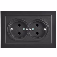 Розетка 2-местная с заземлением IEK BRITE 16А в сборе РС12-3-БрЧ черный (BR-R21-16-K02-F), Китай