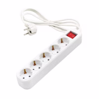 Удлинитель 5м с выключателем DEKRON 5роз, 3х0.75 10А, белый (DEK0904-1505), Китай