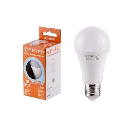 Лампа светодиодная А-60 СТАНДАРТ 15Вт. 170-240В Е27 4000К (JP5160-42), Юпитер Люкс