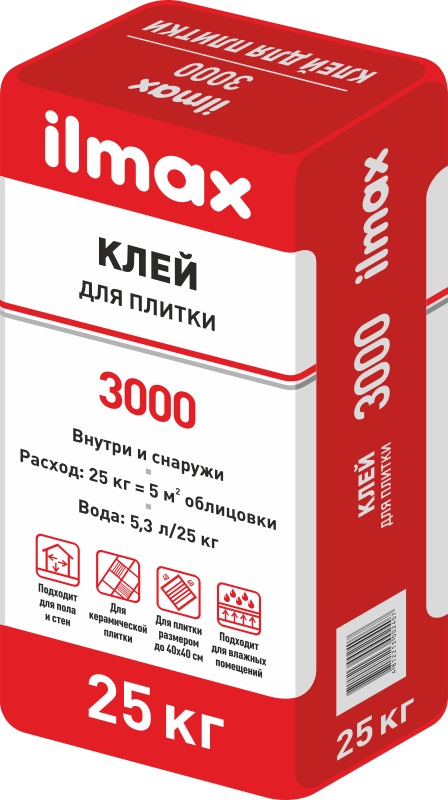 Клей для плитки Ilmax 3000, 25 кг. РБ.