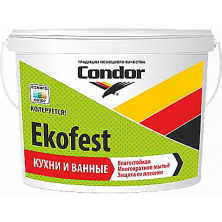 Краска в/д Condor Ekofest-TR под колеровку стойкая к мытью противогрибковая 2,25л/3,0кг. РБ