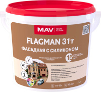 Краска MAV FLAGMAN 31т фасадная с силиконом. Белая. Матовая 11л/14кг. РБ Краска MAV FLAGMAN 31т фасадная с силиконом. Белая. Матовая 11л/14кг. РБ