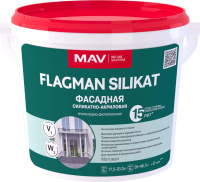 Краска MAV FLAGMAN SILIKAT фасадная силикатно-акриловая. Белая. Матовая 11л/14кг. РБ Краска MAV FLAGMAN SILIKAT фасадная силикатно-акриловая. Белая. Матовая 11л/14кг. РБ